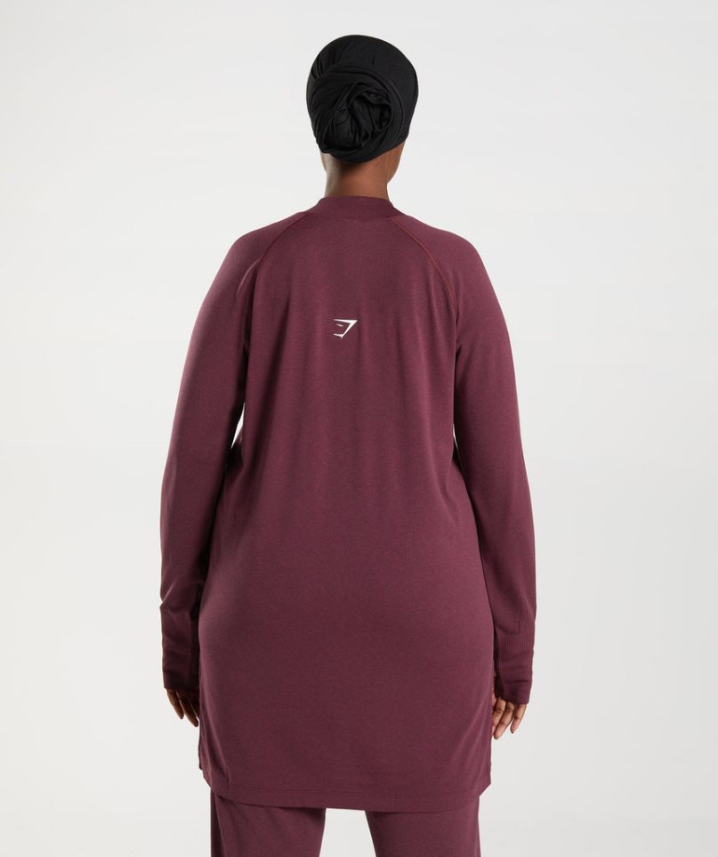 Women's Gymshark Vital Seamless Long Line Top T-Shirts Burgundy | NZ 9XOBDL